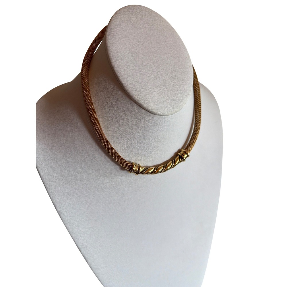 Necklace Gold Mesh Choker Twisted Rope Magnetic Clasp Collar Vintage